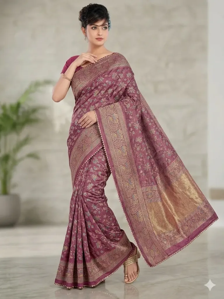Elegant women printed art silk saree