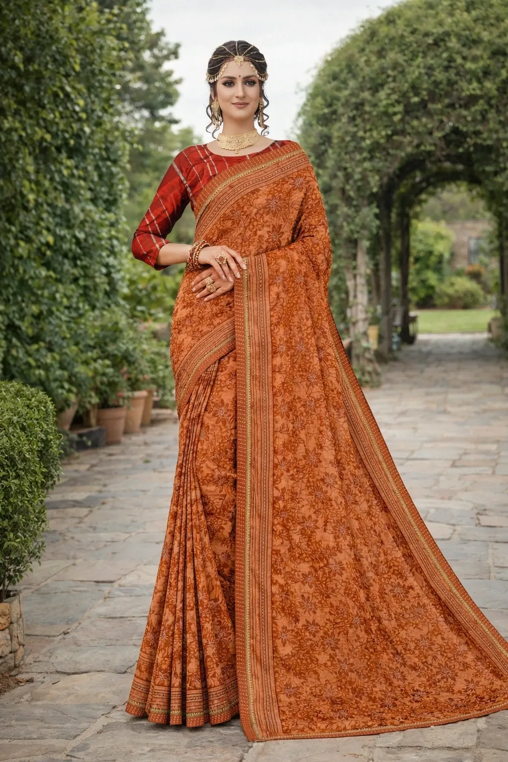 Flower print chiffon saree