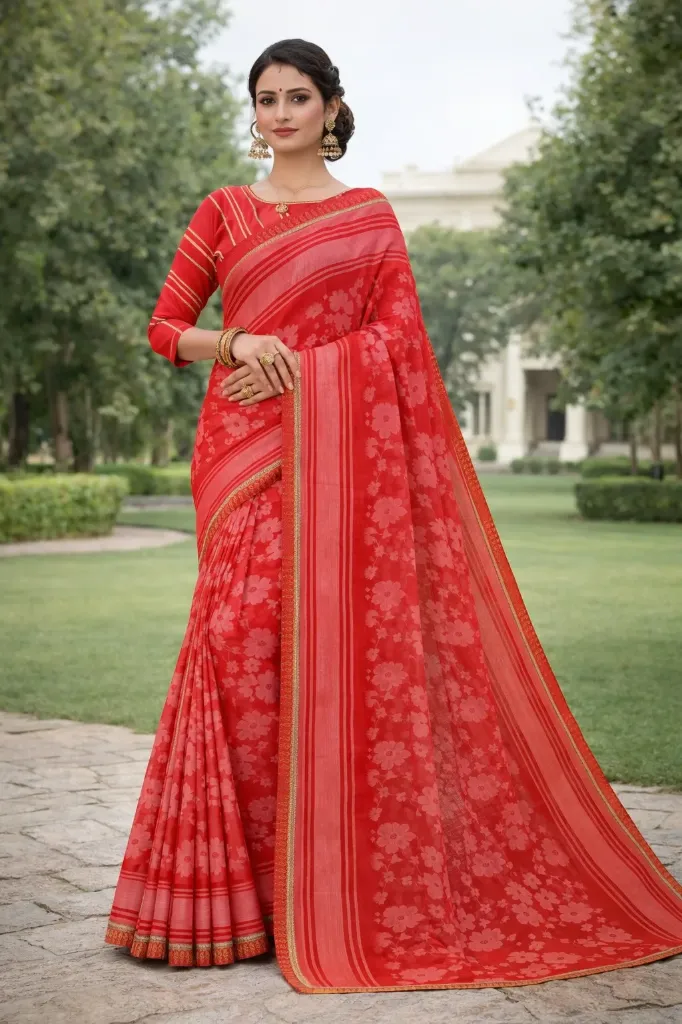 Floral print chiffon saree